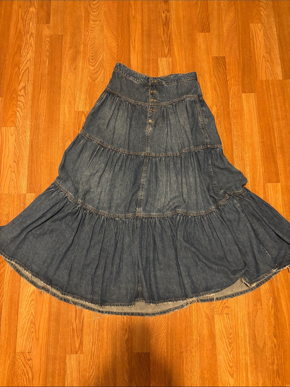 Free People tiered denim maxi skirt